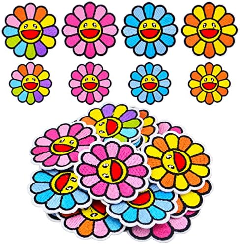 16pcs Smiley Face Patch Cvijet vezeni zakrpe Rainbow Sunflower osmijeh Lice Applique Gvožđe na zakrpama
