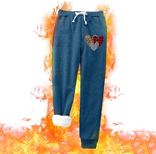Ženske zimske hlače Žene plus topli ispis Velvet s džepovima Držite tople pantalone Hlače visoki struk rastegnuti
