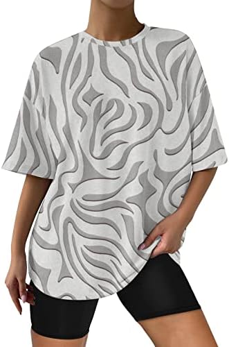 KCJGIKPOK Plus Veličina odjeću za žene, grafički print Crewneck kratke rukave s kratkim rukavima za ženska
