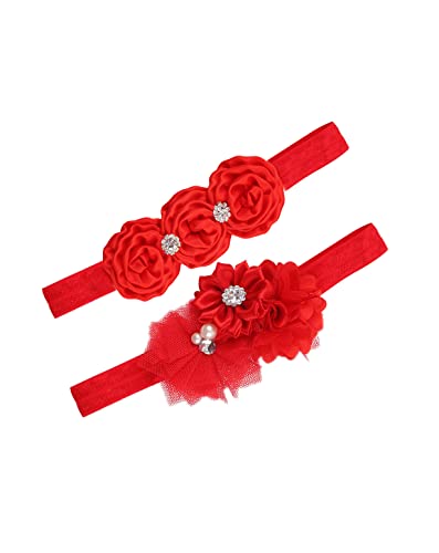 Crvena cvjetna traka za glavu za djevojčice crvena traka za kosu luk crvena cvjetna mašna pokrivala za glavu