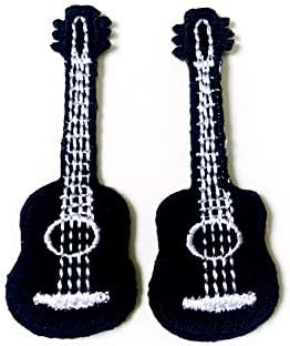 Set od 2 malenog. Mini crna gitara slatka crtani logotipi SEW Gvožđe na izvezenom aplicijskoj znački znak