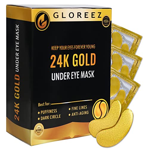 Gloreez 24K zlato ispod maski za oči za tamne krugove i natečenost, proizvode za njegu kože za hidratantnu,
