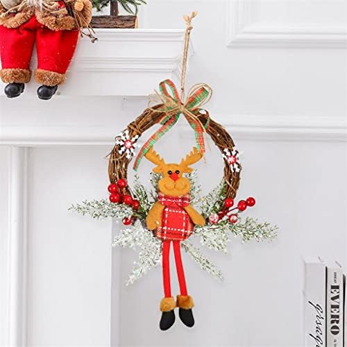 Yfqhdd božićni prednji vijenac Santa Snjegović Drveni viseći vijenac Crvene bobice Slatka lutka na domaćem