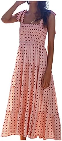 WYTong ženske ljetne haljine Boho kvadratni vrat cvjetni Ruffle linija plaža duga Maxi haljina Casual haljine