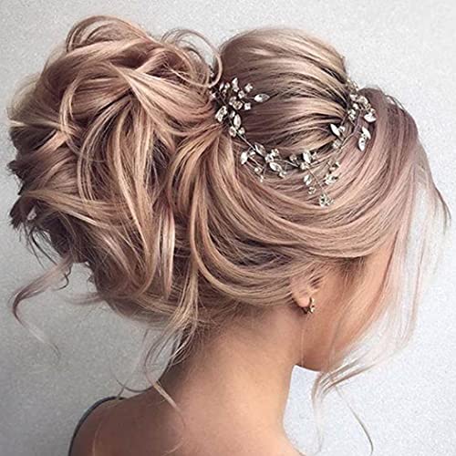 Aukmla Bride Wedding Hair Vine Silver Crystal hair Piece Rhinestones Bridal Headpiece Hair Accessories For