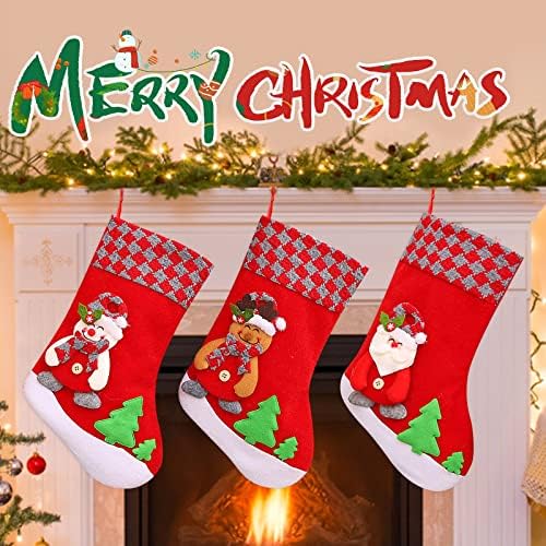 Božićne čarape Tri veličina Velike čarape Classic Buffalo Plaid kamin Viseći čarape Snowflake Santa Snowman