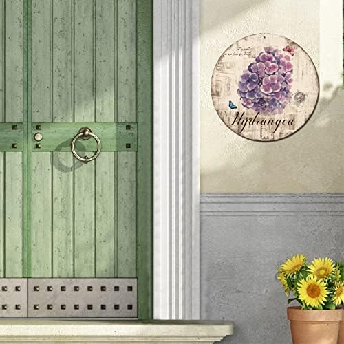 Vintage stil hidrangea cvijeće i leptiri okrugli metalni limenki znak Vintage Metal Art Prints Dekorativna