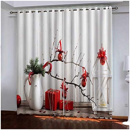 Daesar 3D božićne zavjese, zavjese za spavaću sobu 2 ploče Bijele crvene zelene zavjese dnevni boravak i