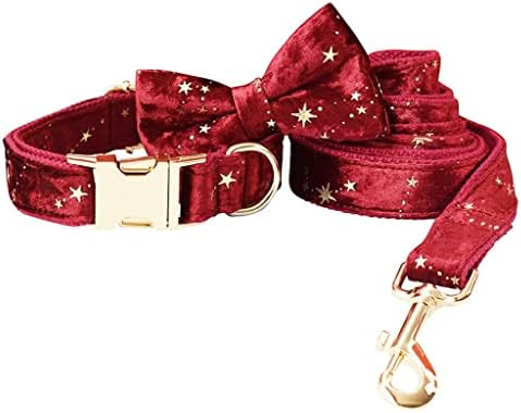 Walnuta personalizirani ovratnik za pse Božićni crveni baršunasti luk kravata i povodac set sa festivalskim