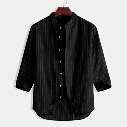 XXBR Striped majice za muške, 3/4 rukava s rukavima zakrivljene rub pamučna posteljina casual majica jesen