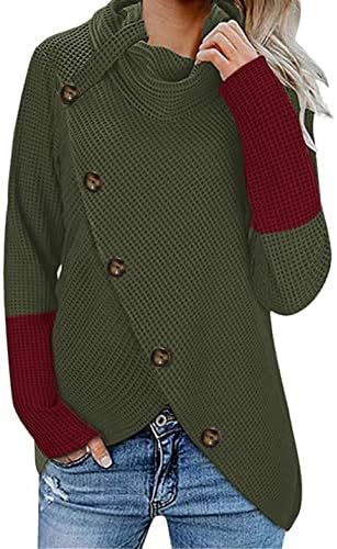 Shakumy džemperi za žene, ženski gumb poklopac kautl vrat dugih rukava asimetrični omot pulover džemper