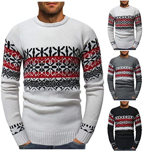 Beuu božićni džemper za mens, Xmas Reindeer Snowflake Print Turtleneck Crewneck Pulover Party Plyit Jumper