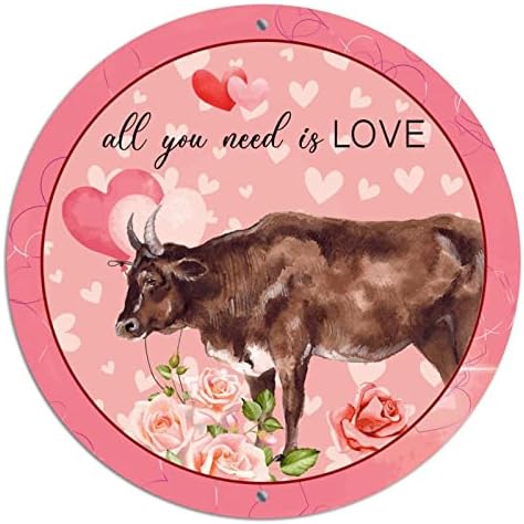Okrugli metalni valentinovo vijenac potpisuje sve što trebate je ljubav naziva životinja krava crvena srca kosičara vjenčanje viseći rustikalni metalni vijenac Znak za dnevni boravak ulaznih vrata kućni zid dekor 9 inčni