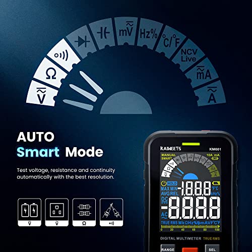 Kaiweets Digitalni multimetar voltmetar Smart Electric Tester mjeri napon struja otpora kontinuitet Conprester-ciklus