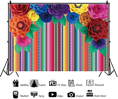 ChloropLastid Mexico Fiesta Backdrop Floral Colorful Vertical Stripes pozadina za fotografisanje Dan mrtvih