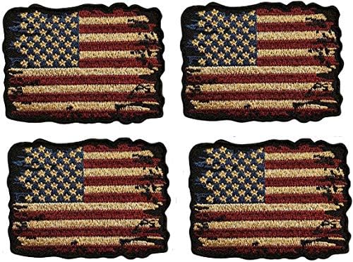 Uspoređena američka američka zastava Vintage Look Patch [4pc paket -3,0 x 2,0 - glačalo na šini na -MTB2]