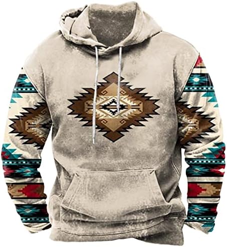 Zeiyignr muške dukseve za zapadni Aztec, etnički grafički patchwork duksevi slim casual pulover vrhove sa