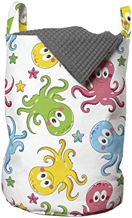 Ambesonne Octopus torba za veš, vesele životinje za seckanje u okeanu sa nautičkim crtanim ribama, korpa