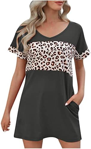 Gakvbuo Mini haljine za žene 2023 Casual kratki rukav u boji blok majica tunika haljina Leopard Print labava