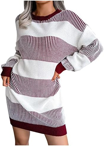 Seryu ženske ležerne trake za ispis turtleneck pleteni džemper haljina dugih rukava s dugim rukavima haljina
