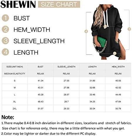 Shewin ženska prevelika pulover dugih rukava s podijeljenim kapuljačom s dugim rukavima haljina s džepom
