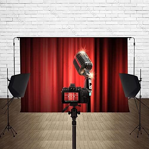 TOAOFY 7x5ft muzički scenski pozadinski mikrofon pozadina crvena zavesa scenska fotografija pozadinska muzika