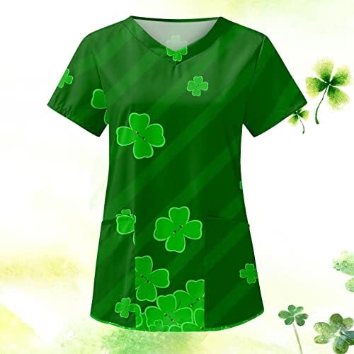 Žene ulica Patrickovog vrha V-izrez kratki rukav Radna uniforma Bluza Labava zelena grafička radna odjeća