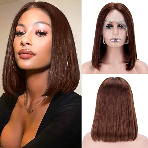 LBAYOHO ljudske kose Bob perike za crne žene, kratke ravne čipkaste prednje perike ošišane smeđe kratke