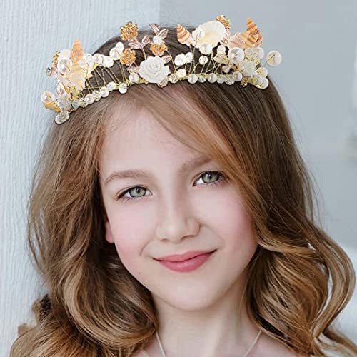 Campsis cvijet djevojka Headpiece Gold Seashell Crown Pearl princeza rođendan komad kose vjenčanje Hair