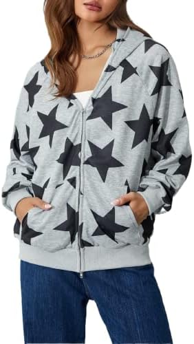 Juakoso Y2K zvjezdani duksevi Zip up predimenzionirane dukseve Grafički pulover s kapuljačom estetskih viljuškar