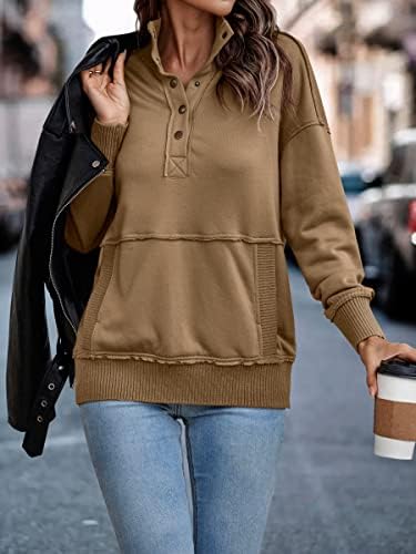 Ekowish dukserica za žene dugih rukava s dugim rukavima Soft pulover Tipno boje boje sa džepovima