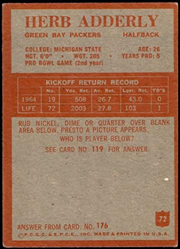 1965 Philadelphia 72 Herb Adderley Green Bay Packers VG / Ex Packers Michigan St