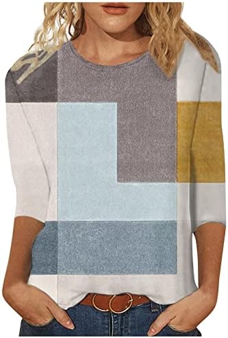 Kaniem casual vrhovi za žene Žene tri četvrtine rukave s majicom Geometrijska boja blokiranje u boji modne