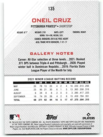 2022 GALERIJA TOPPS 135 Oneil Cruz Nm-MT RC Rookie Pittsburgh Pirates Baseball Trgovačka kartica