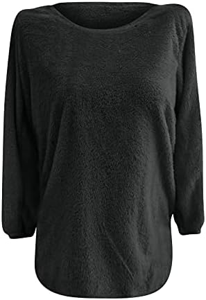 Navyoom Women Fuzzy Fleece topli džemper s dugim rukavima Crewneck Duksevi pune boje prozračne pletive meko pulover