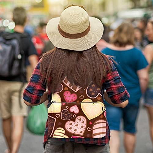 Tbouobt kožna putni ruksak lagani laptop casual ruksak za žene muškarci, čokoladni srčani valentinski ružičasti
