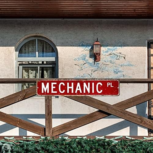Mehanic Street Sign Metal Metal Decor Decor Poklon za mehaničar Vintage Metal Wall znak Rustikalni zidni