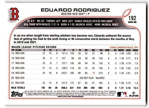 2022 TOPPS 192 Eduardo Rodriguez Nm u blizini mente Red Sox