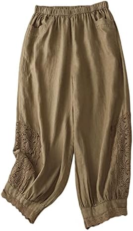 Lanene Palazzo pantalone za žene čipkaste Patchwork ljetne Casual elastične pantalone sa širokim nogavicama