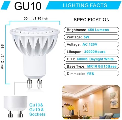 GU10 LED sijalica Daylight White 6000k Zatamnjive LED GU10 sijalice 50W halogeni ekvivalent, GU10 Spot svjetlo