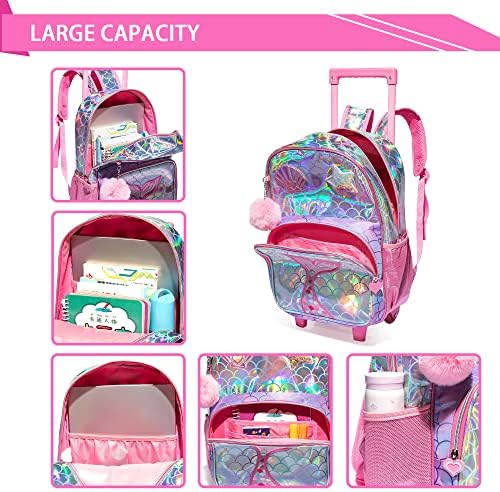 JSMNIAI Rolling Backpack za djevojčice djecu prtljagu nošenje na kofer za osnovne studente trolejbus putovanje