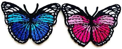 Set od 2 malenog. Mini lijepa leptir ružičasta plava slatka crtani SEW Gvožđe na vezenom aplicijskom znaku Znak patch odjeće kostim
