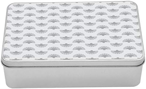 AMBESONNE Geometrijska metalna kutija, japanski tradicionalni uzorak ventilatora u blijedi obojenoj slika ukrasnog apstraktnoj umjetnosti, višenamjenski pravokutni limenki kutija sa poklopcem, 7,2 x 4,7 x 2,2 , siva bež