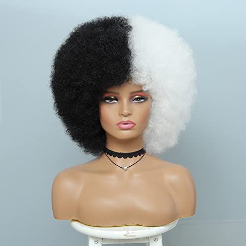 Afro perika-meka 70-ih Afro perika za žene Crno-bijele Afro perike za kovrdžavu kosu sa šiškama prirodni
