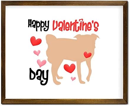 Sretan zaljudnički pas zaljubljeni sa drvenim okvirom Valentine crveni srčani pas silueta Frame Frame znakovi