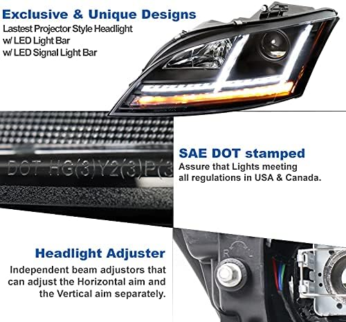 ZMAUTOPARTS LED sekvencijalni signalni projektor farovi Crna kompatibilna sa 2008-2015 Audi TT [za zalihe