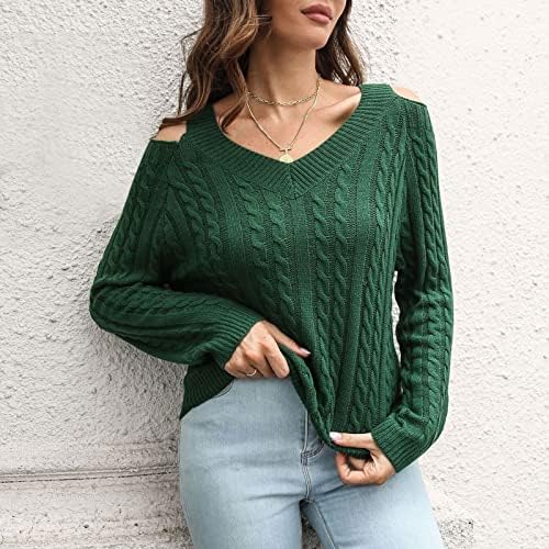 Ženski debeli džemperi ramene V-izrez Duks izgubljeni jesen zimski dugi rukav džemper ležerno jesen 2022