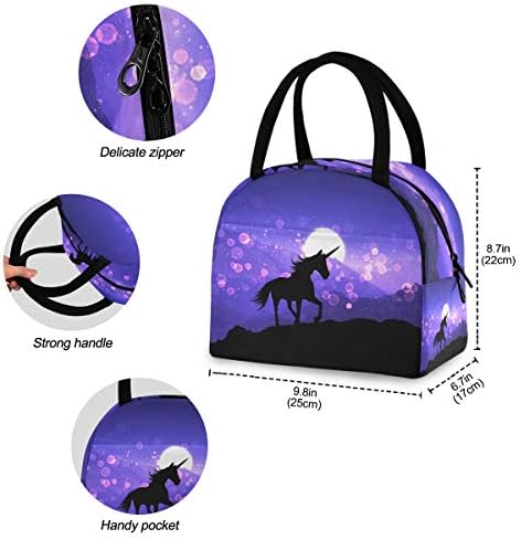 Izolovana torba za ručak za žene-3D Fantasy Unicorn Moonlight Shinning velike nepropusne torbe za ručak