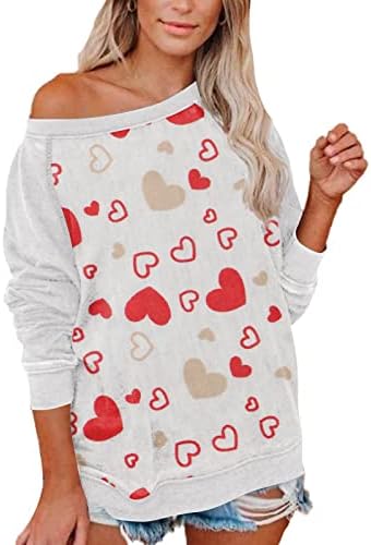 Jjhaevdy Womens Slatko ljubavno srce Print Tops Love Heart Pismo Ispis Dukseri Grafički grafički pulover