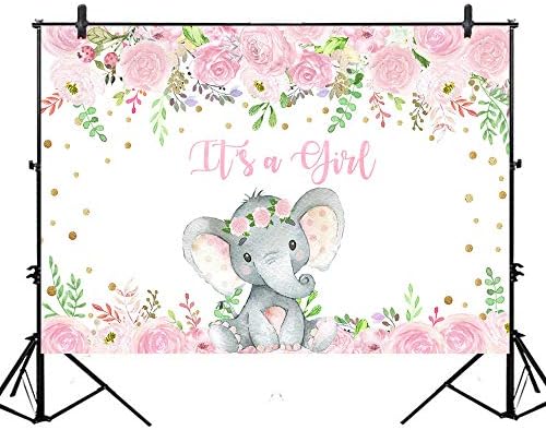Mocsicka Elephant Baby Harrop Girl Pink cvjetni mali slon za bebe za bebe 7x5ft rumenilo ružičasto i zlato